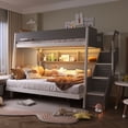 thumbnail image 2 of Twin over Full Bunk Bed with Striped-Design Staircase, Kids Teens Wooden Storage Bed Frame with Side Shelves, 2 of 11