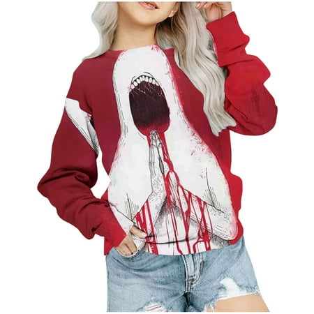 

Dihao All Hallows Day Toddler Kids Tops Fall Winter Causal Horror Graphic Blouse Irls Crewneck Oversized Sweatshirt Kids Fashion Long Sleeve Pullover Tops 1-12 Years