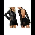 thumbnail image 3 of Vestido de Punto de Larga Sin Espalda para Mujer, con Aberturas en la Espalda y Crochet. Negro M, 3 of 7