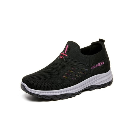 

Lacyhop Ladies Tennis Comfort Flats Breathable Thick Sole Loafers Non-Slip Round Toe Black 6.5
