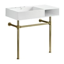 Kingston Brass Aurelius 36-inch Matte White Console Sink with Polished Brass Stainless Steel Legs, 3-Hole