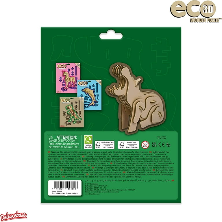 Eco 3D Wooden Puzzle Hippo from Deluxebase. Animal Themed DIY 3D Puzzle  Craft Kit. Sustainable Wood Safari Animal Toys. Perfect Model Building Kits  for Educational Toys and Kids Party Favors 