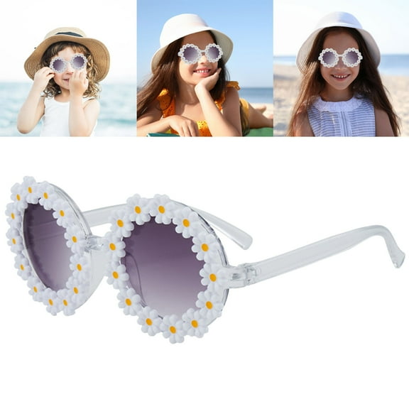 Round Flower Sunglasses for Kids Girls Cute Glasses Sun Protection Outdoor Beach Party Eyewear Gifts