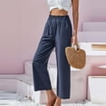 thumbnail image 4 of AWXNJUX Capri Pants for Women Women's High Waist Leaf Elastic Waist Is Simply Cotton Nine Point Pants Casual Pants Pants Women’S Pants Women Pants Casual Palazzo Pants (Navy Blue,XXL), 4 of 5