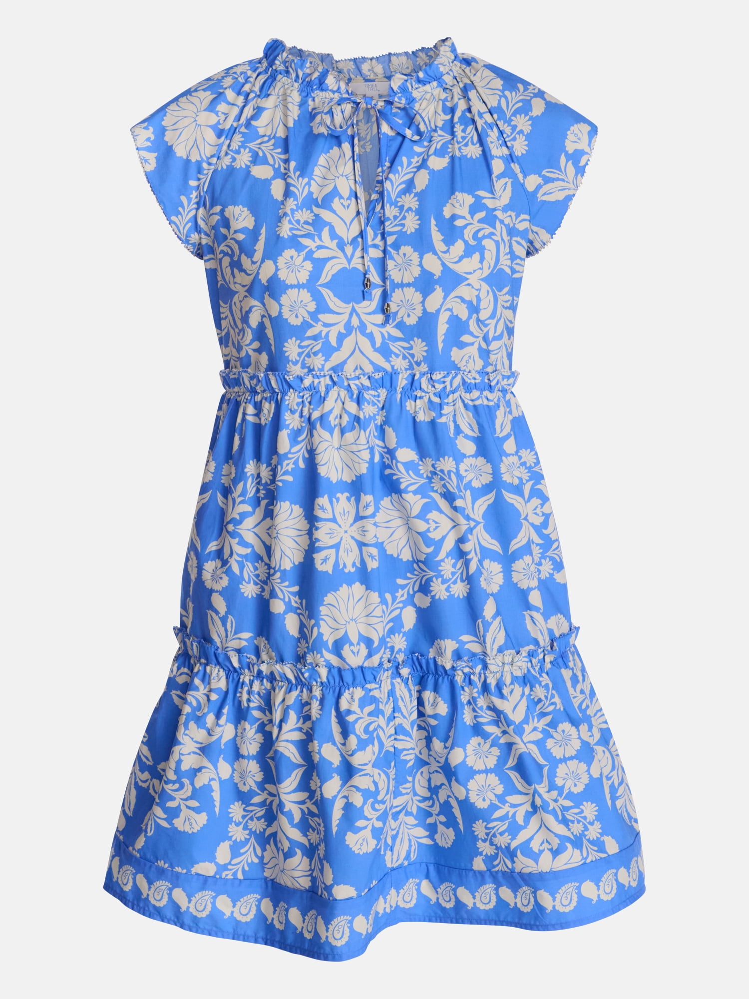 Time and Tru Women's and Women's Plus Tiered Cotton Mini Dress with Flutter Sleeves, Sizes XS-4X