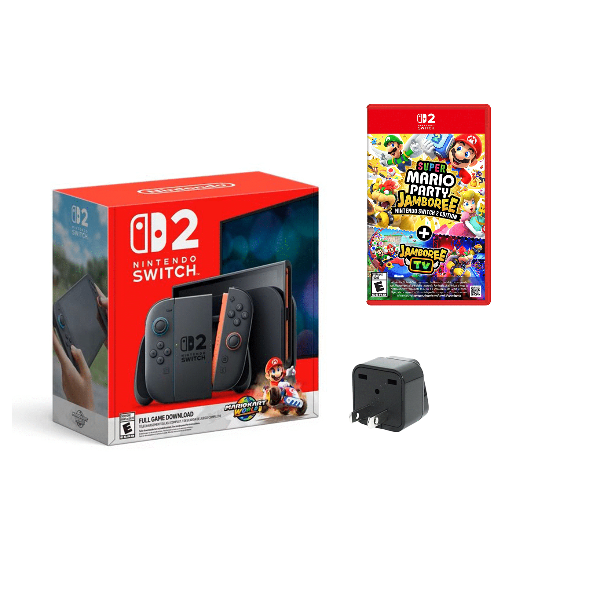 Nintendo Switch 2 + Mario Kart™ World + Super Mario Party Jamboree Bundle + Travel Adapter- International Version
