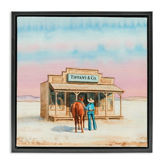 Stupell Industries Fashionista Cowgirl in Desert Fashion Painting Black Floater Framed Canvas Art Print Wall Art, 18 x 18