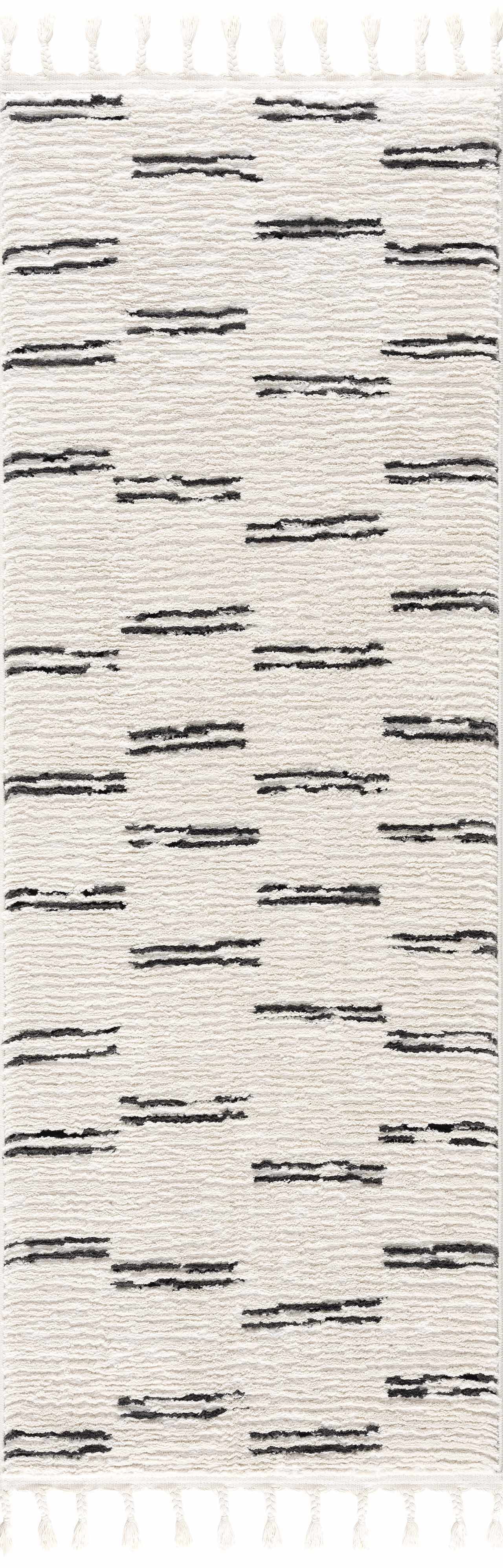 Hauteloom Deren Hallway, Kitchen Bohemian Shag Runner Rug - Soft Shaggy Farmhouse - High Plush Pile - White, Light Beige, Cream, Ivory, Black - 2'7" x 7'3"