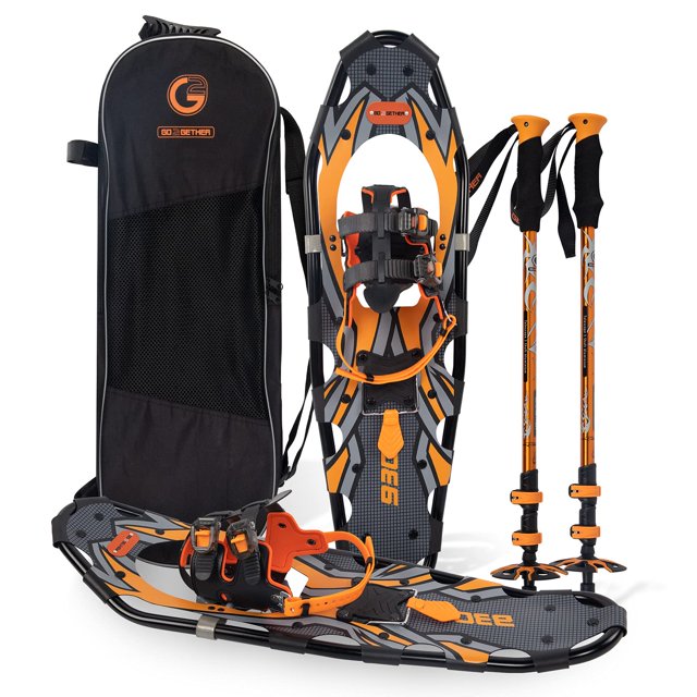Raquetas de nieve G2 GO2GETHER de 30 cm, color naranja, para mujeres, hombres y jóvenes, con bastones