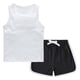 thumbnail image 1 of Conjuntos de camiseta sin mangas con cuello redondo para niña, camiseta sin mangas de color liso con cuello redondo y pantalones cortos con cintura elástica, conjunto de dos piezas de poliéster para n, 1 of 7