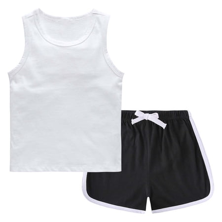 Toddler Baby Summer Outfits Comfy Casual Cotton Sleeveless Round Neck Tank Tops + Shorts Boys Girls 2 Pieces Workout Active Set White 11-12 Years