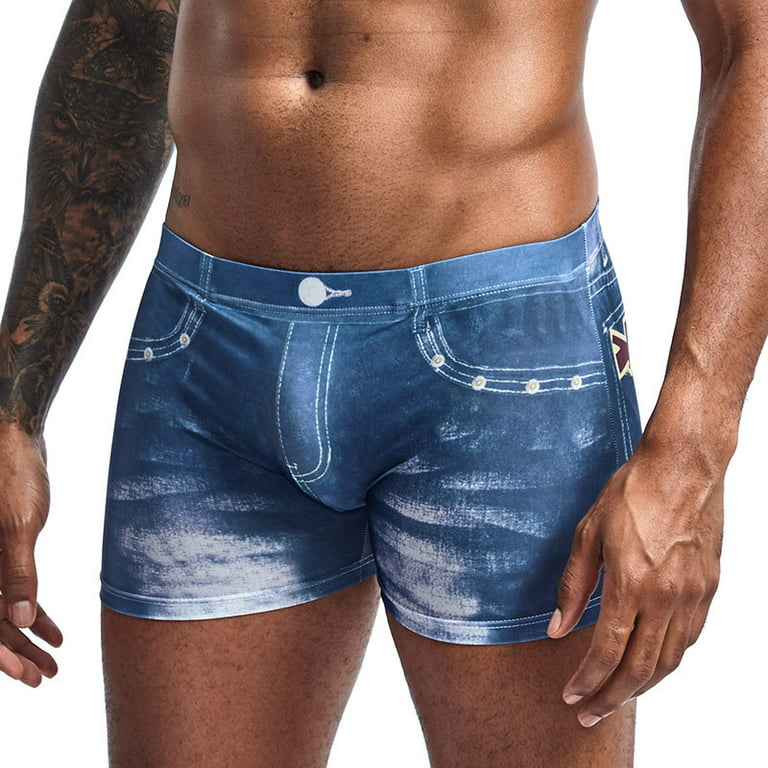 Men's Sexy Fake Jean Underwear 3D Cowboy Printed Smooth Spandex