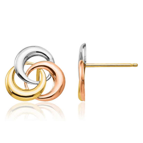 14K Solid Tri Color Pink White Yellow Gold 3 Circle Round Stud Earrings