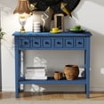 thumbnail image 2 of EUROCO 38.2" Console Table,Sofa Table Entryway Table with Rubber Wood Legs,2 Drawers and Open Shelf,Rustic Hallway Accent Table for Living Room, Entrance,Navy, 2 of 8