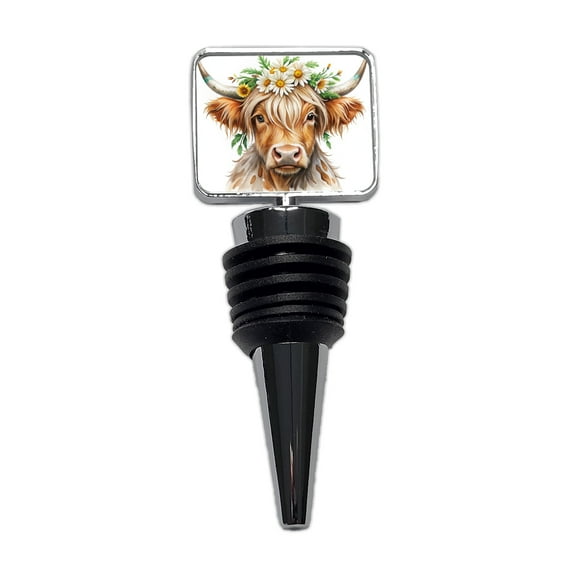 Highland Cow Watercolor Design With Daisies Wine Bottle Stopper Cap Plug