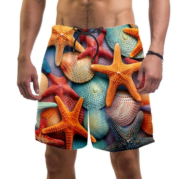 luoweisi Men's Beach Shorts Quick Dry Swim Trunks with Mesh Lining Starfish S