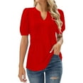 thumbnail image 2 of Womens Short Sleeve Tops Womens V Neck Tops Puff Short Sleeve T Shirt Pleated Floral Printed Tunic Blouse Shirts Tops for Women, 2 of 6