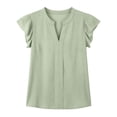 thumbnail image 5 of Antinious Women V-Neck Solid Puff Sleeve Short Sleeve Casual Comfortable Basic Tops, 5 of 5