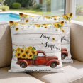 thumbnail image 2 of 16x16 Pillow Covers Set of 2, Sunflower Truck Square Throw Pillow Covers for Couch/Sofa/Living Room, Elegant Yellow Floral Summer Botanical Wooden Decorative Soft Pillowcases for Couch Throw Pillows, 2 of 9