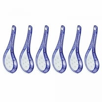 ACDANC 6Pcs Blue Ceramic Chinese Soup Spoons Mini Spoons for Soup, Ramen, Desserts - Restaurant & Home Use Soup Spoons