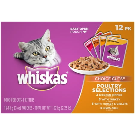 (12 Pack) Whiskas Choice Cuts Poultry Selections Variety Pack Wet Cat Food, 3 oz.