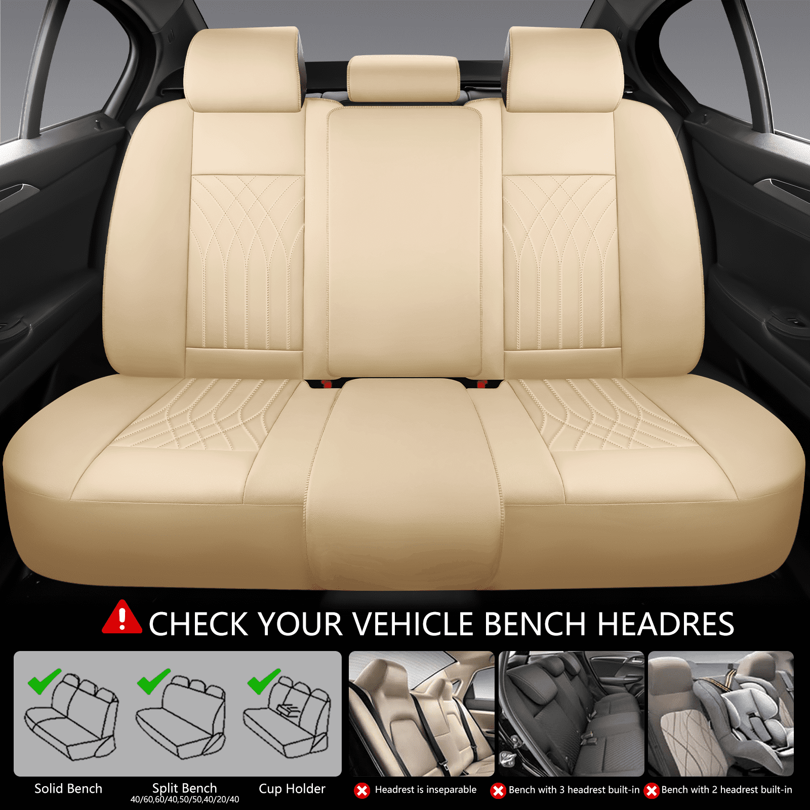 NS YOLO Premium Faux Leather Car Seat Covers Full Set | Universal Fit for Cars, Trucks & SUVs | Waterproof, Full Coverage 5-Seat Protector beige