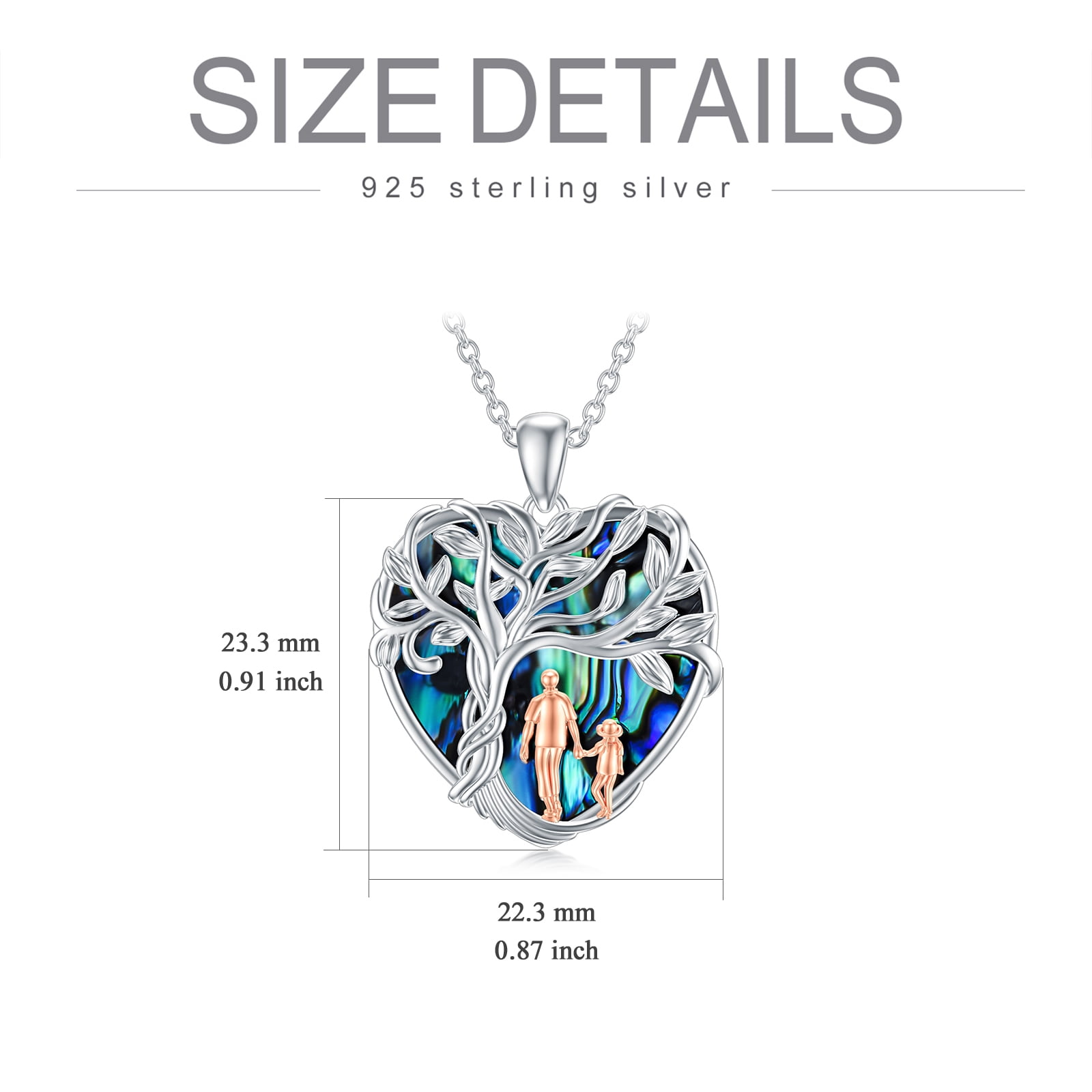 WINNICACA S925 Sterling Silver Tree of Life Father Daughter Necklace Heart Pendant Necklace Abalone Shell Jewelry Birthday Anniversary Valentines Mothers Day Gifts for Women