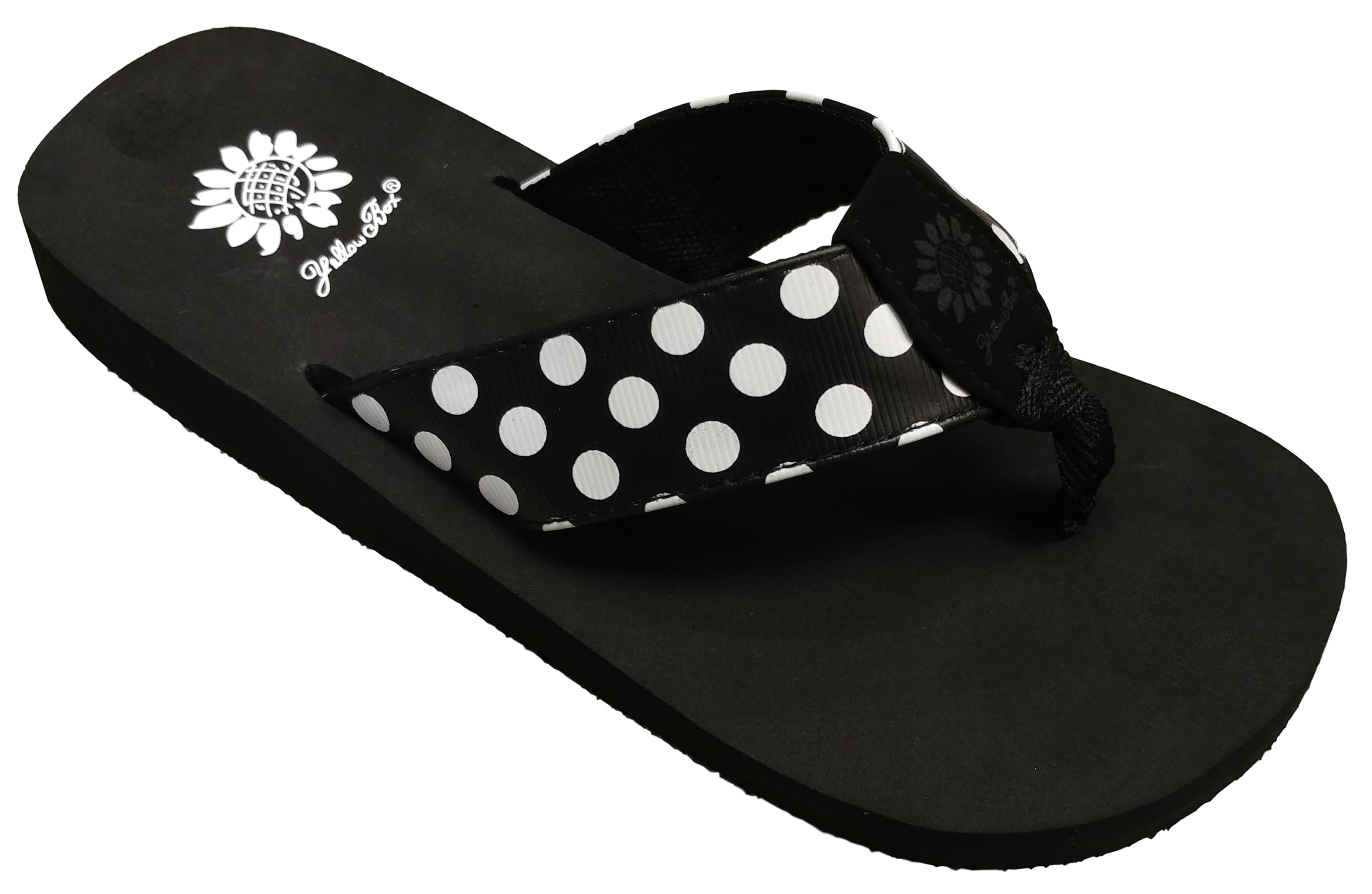 yellow box polka dot flip flops