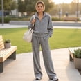 thumbnail image 5 of Szluipve 2 Piece Sets for Women Leopard Print 2 Piece Tracksuit Zip Up Stand Collar Jacket Elastic Waist Wide Leg Pants Casual Loungewear Outfit Set Gray M, 5 of 7