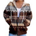 thumbnail image 2 of Women's Zip Up Hooded Jacket V Neck Fashion Printed Casual Hooded Zip Up Jacket with Pockets Loose Casual Fall Fashion Sweatshirt Outerwear, 2 of 7