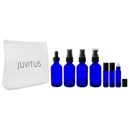 Cobalt Blue Glass Bottle 7-piece Starter Kit Set - 2 oz Perfect for DIY, Essential Oils, Aromatherapy, Travel and