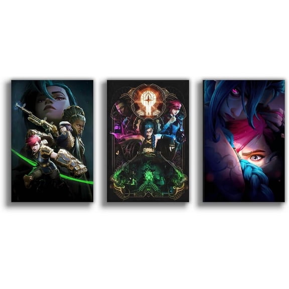 Anime Arcane Canvas Poster (Set of 3) Bedroom Decoration Jinx Wall Art Print Office Room Decoration Gift Unframed Style 12 x 18 Inch