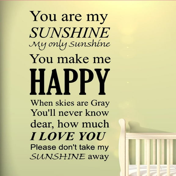 VWAQ You Are My Sunshine Wall Art Vinyl Decal Nursery Wall Quotes Large Kids Room Sayings Babys Room Angel Stickers Big Murals