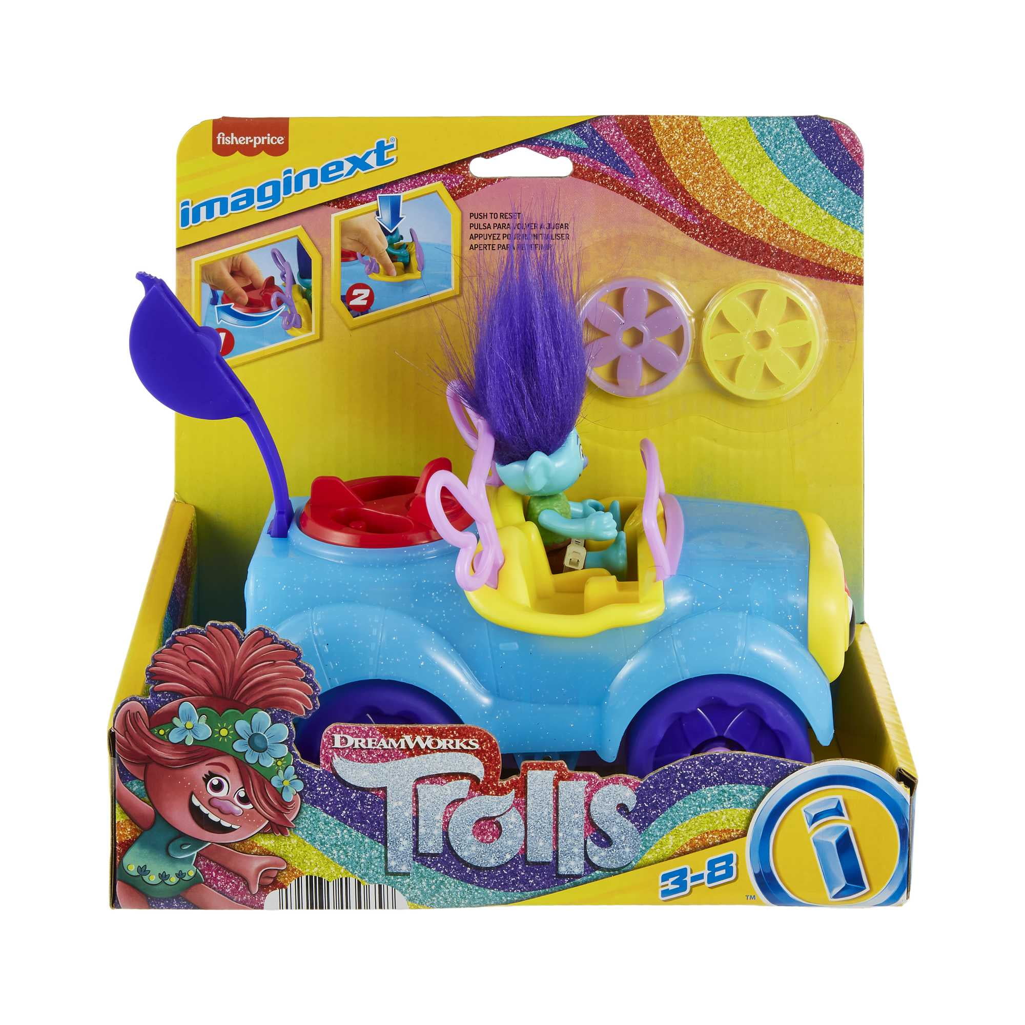 Imaginext DreamWorks Trolls Branch Figure and Buggy Toy Car with Projectile Launcher, 4 Pieces