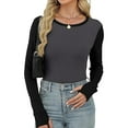 thumbnail image 2 of Maplenight Long Sleeve Thermal Shirt for Women Slim Fit Basic Tops Casual Crewneck Knit Ribbed T Shirts with Thumb Holes, 2 of 5