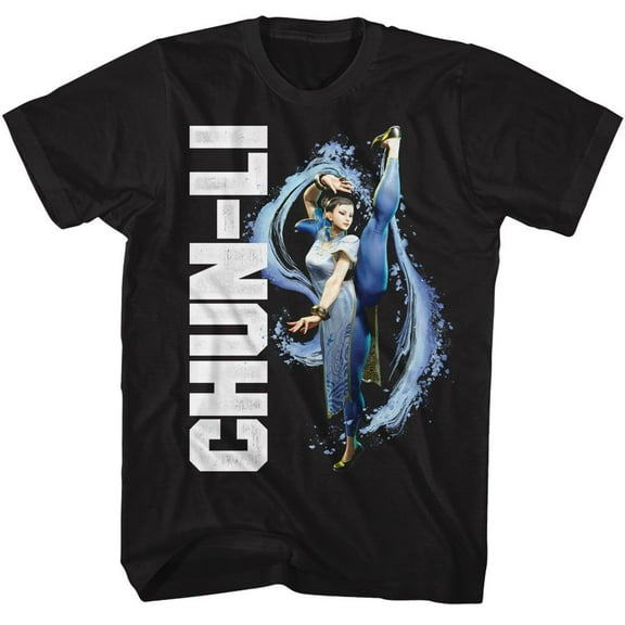 Street Fighter Chun Li Splatter Kick Black Adult T-Shirt