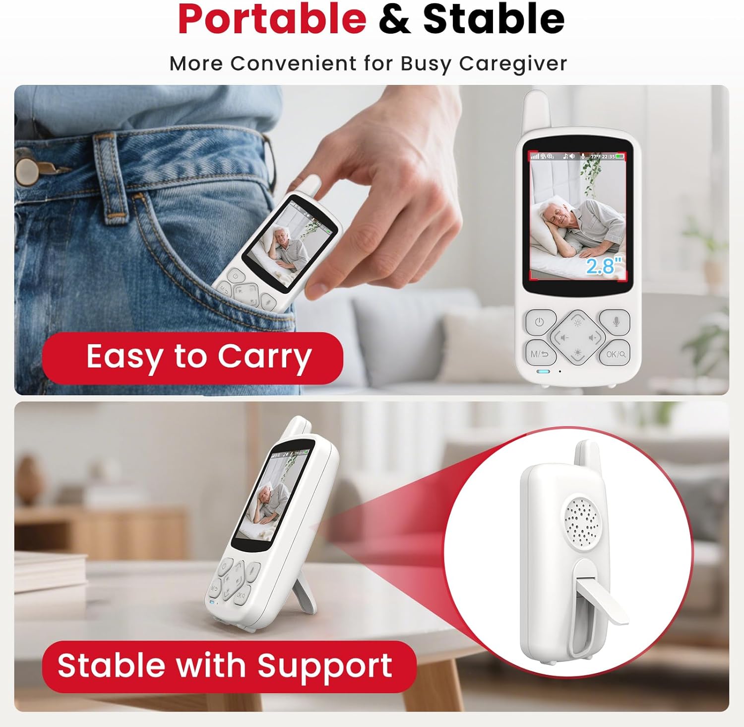Baby Monitor with Camera and Audio, Room Monitors for Elderly Monitor, 2-Way Talk Baby Monitors, Portable Camera With Monitor Alarm Lullaby Temperature Sensor for Baby Elderly, Home Use