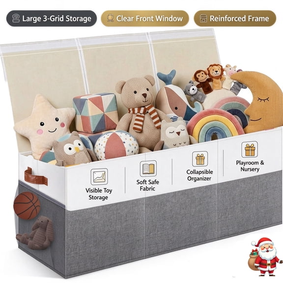 Extra Large Toy Box, Collapsible Sturdy Kids Toy Chest Storage Box with 3 Side bags and Removable Lids,Storage Bins with Lids for Nursery Room, Playroom,Closet,Home Organization,School