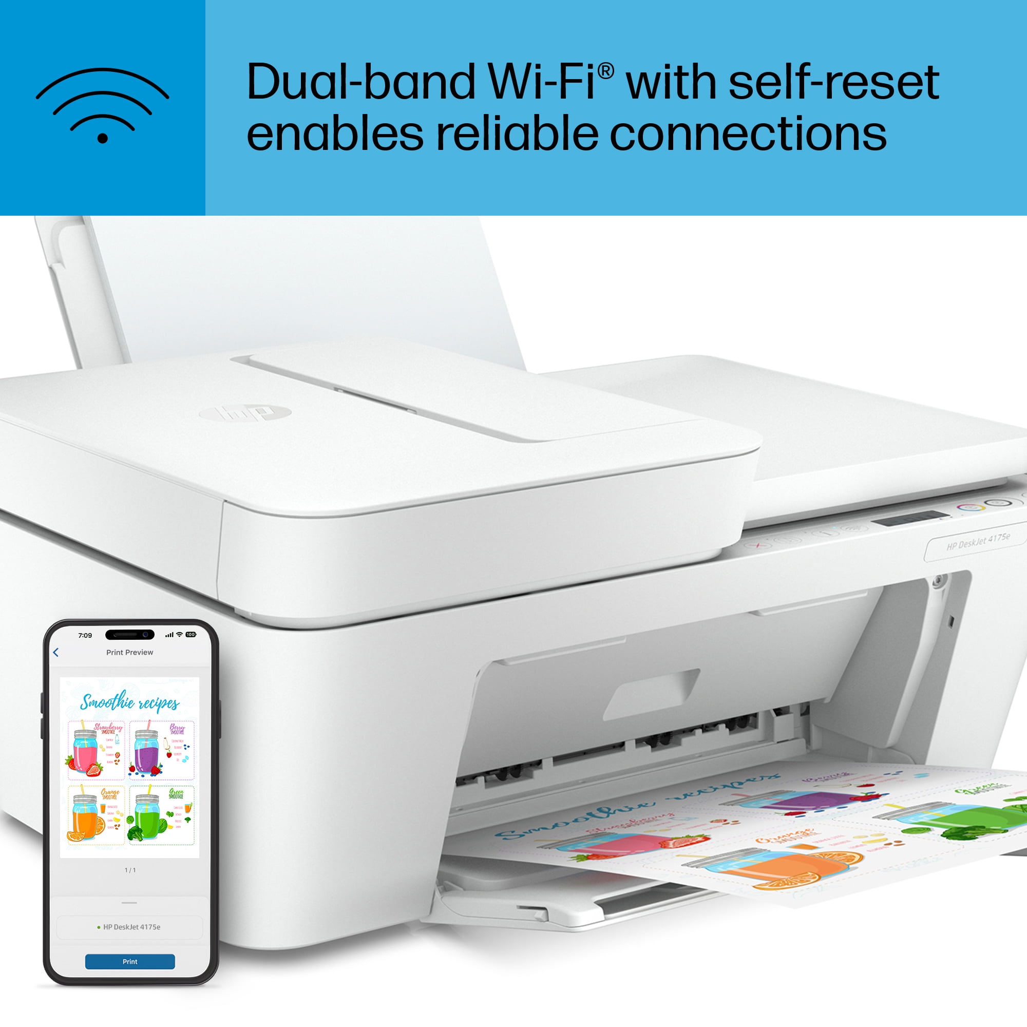 HP DeskJet 4175e Wireless Color All-in-One Inkjet Printer with 6 months Instant Ink included with HP+