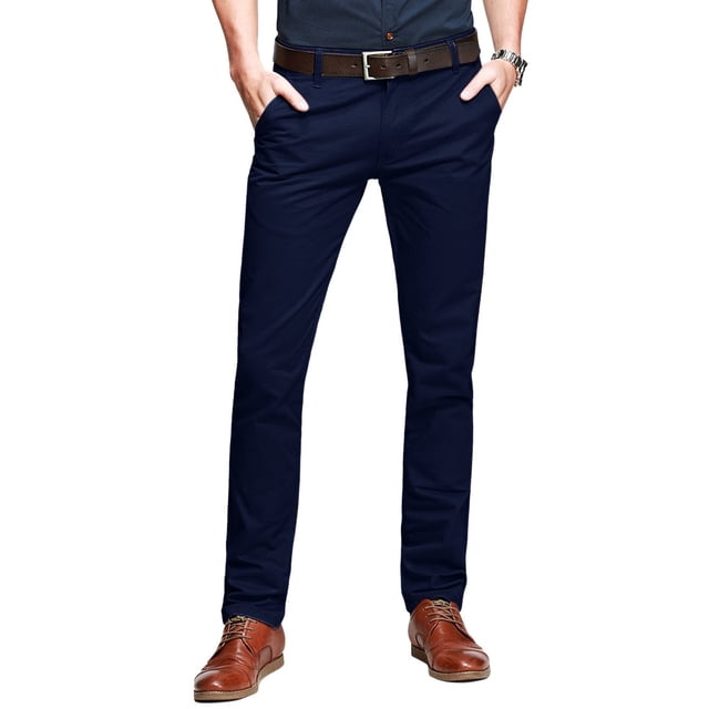 Pantalones Casuales Ajustados y Cónicos con Frente Plano para Hombre Azul Oscuro