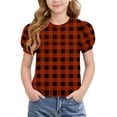 thumbnail image 3 of Mitankcoo Girls Plaid Tops Fashion Print Short Sleeve Crew Neck T-Shirts Blouse for Casual Daily 4-15Y, 3 of 8