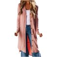 thumbnail image 2 of Women's Thin Button Up Casual Jacket Long Sleeve V Neck Slit Hem Hooded​​, 2 of 8