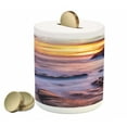 thumbnail image 1 of Hawaiian Piggy Bank, Colorful Sunrise at Halona Cove Eternity Beach Oahu Foggy Coast Seascape, Ceramic Coin Bank Money Box for Cash Saving, 3.6" X 3.2", Yellow Orange Purple, by Ambesonne, 1 of 4