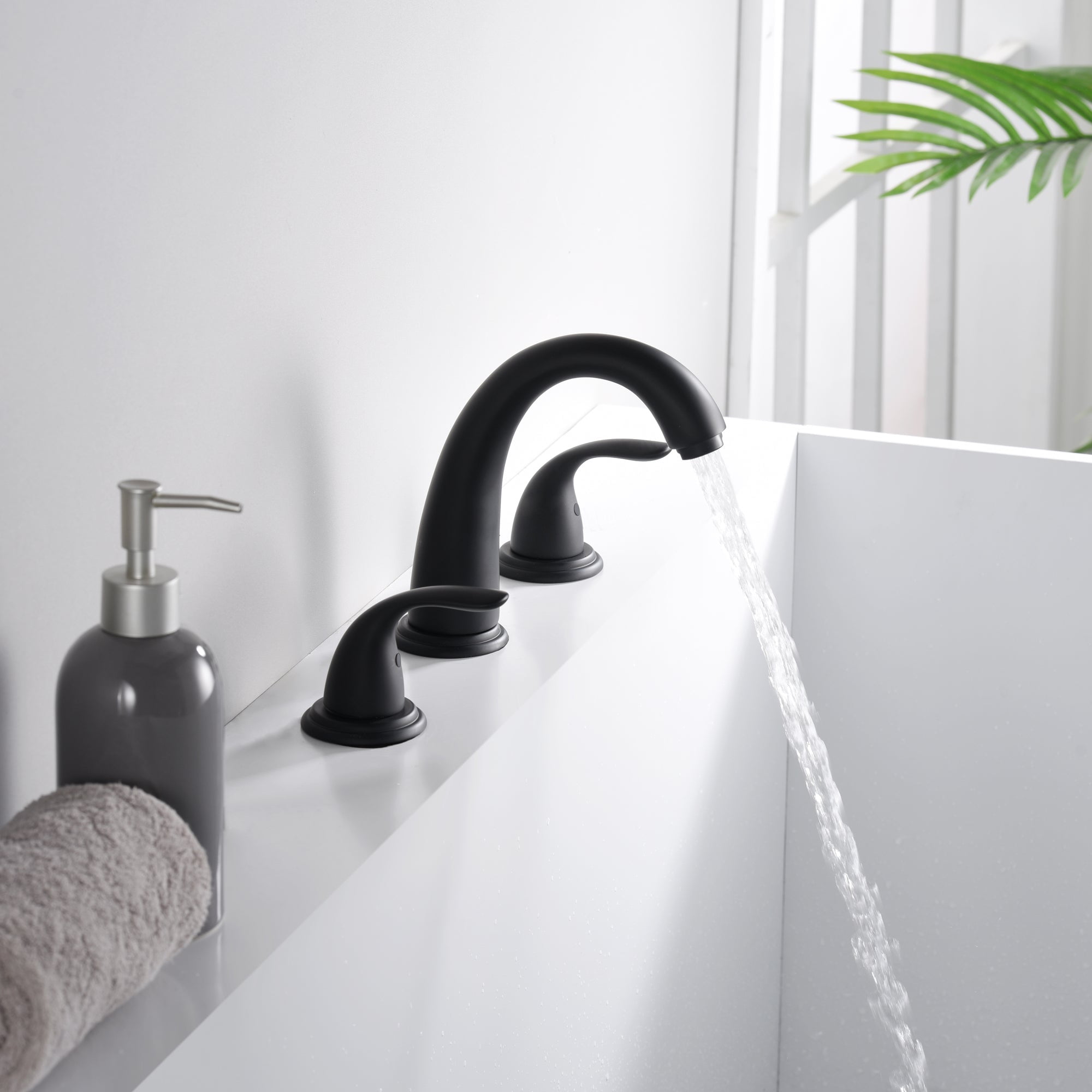 Two Handle Matte Black Roman Tub Faucet with Valve, High Flow 3 Hole Deck Mount Bathtub Faucet