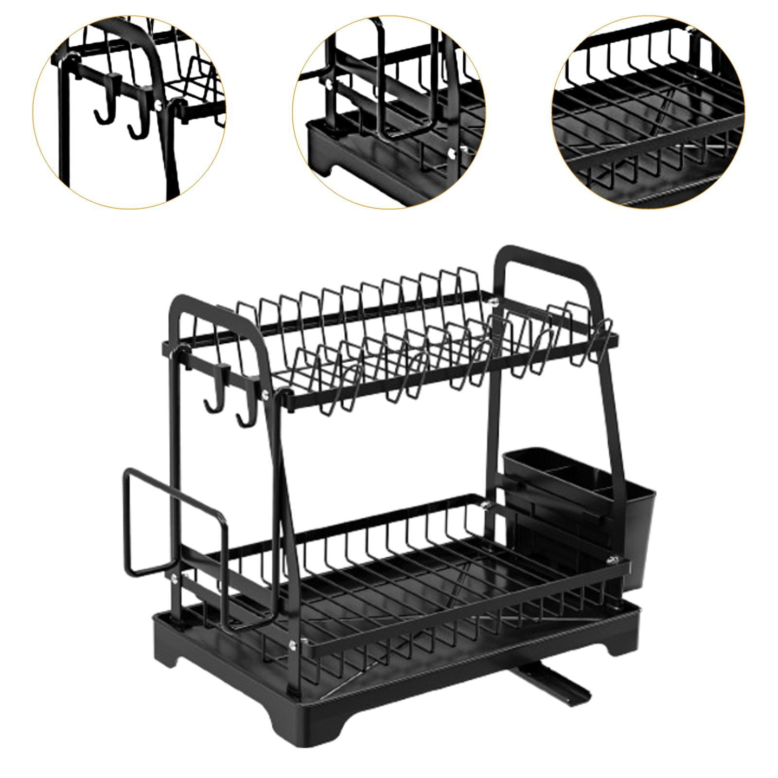Fiocias Dish Drying Rack for Kitchen Counter 2 Tiers Multifunctional Sink Large Capacity