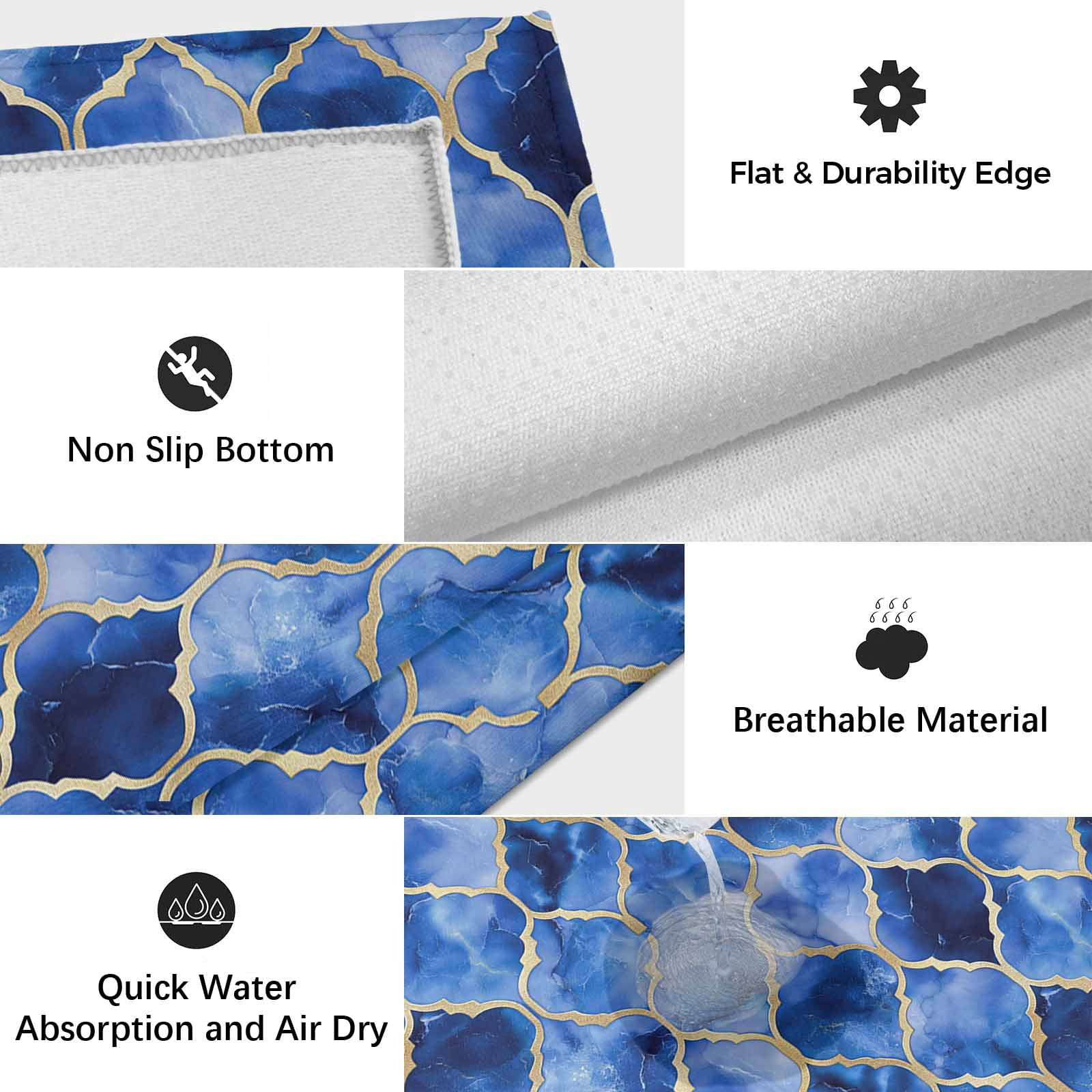 Outdoor Rug 3x5 ft Peacock Blue White Marble Outdoor Large Area Rug Non Slip Rubber Lattice Modern Art Front Door Mat RV Rug Camping Carpet Patio Outdoor Rugs for Backyard Balcony Deck Porch Indoor
