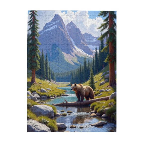 500 Piece Grizzly Bear Mountain Stream Jigsaw Puzzle For Adults Challenging & Relaxing Adult Puzzles Nature Scene Artwork Quality Pieces Great Gift Idea For Puzzle Lovers