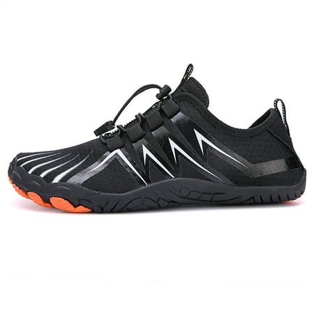 

ONTNO Men s Water Shoes Women s Water Shoes Beach Quick Dry Fluorescent Stripe Before Diving Lace-Up Soft Toe Protection Black