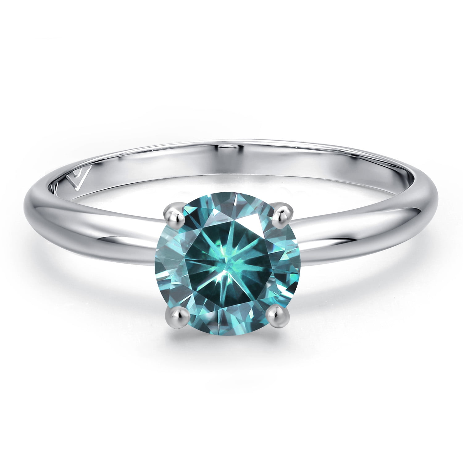 Gem Stone King 900 Platinum Blue Moissanite Solitaire Engagement Ring for Women | 1.00 Cttw | Round 6.5MM | Gemstone Birthstone | Size 9