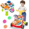 Wdmiya 3 in 1 Baby Walker and Activity Center for Girl, Baby Push Walkers, Sit to Stand Learning Walker, Early Educational Gifts with Music Panel for Infant Toddler 12+ Months, Red